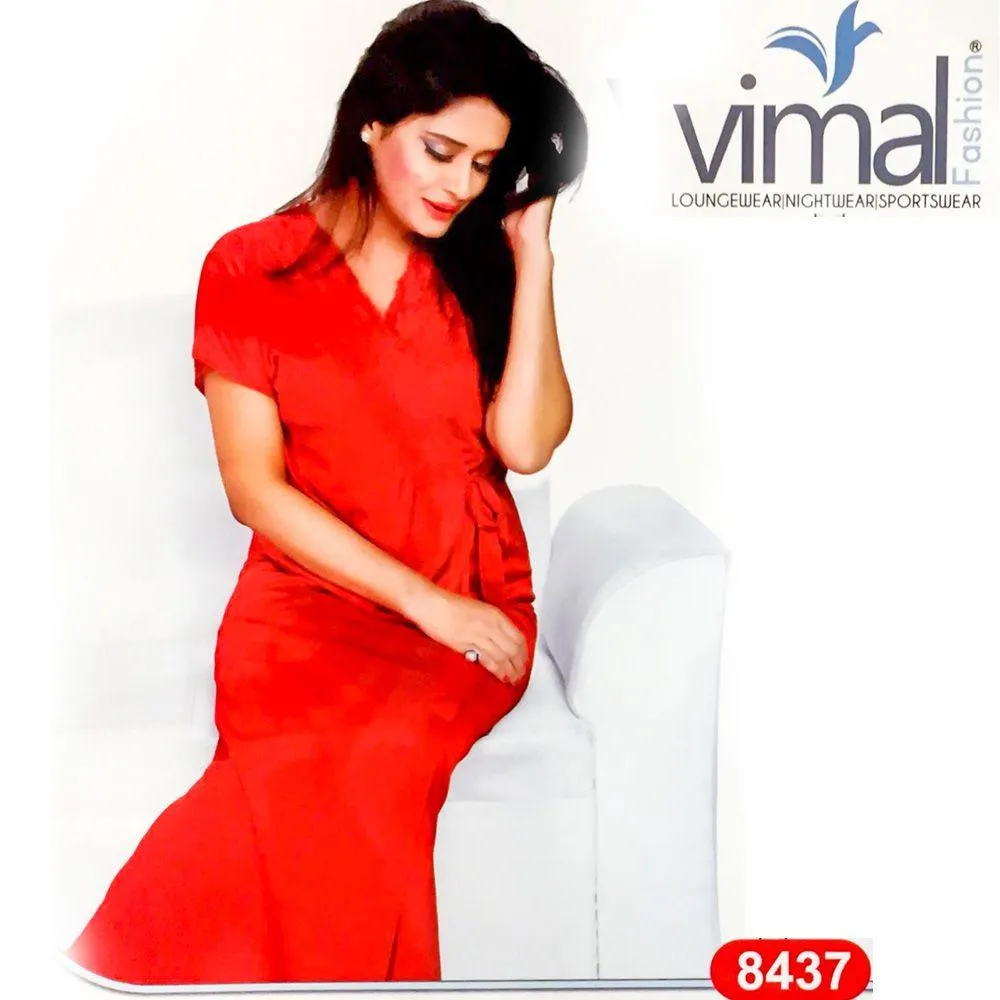 2 Pcs Princess Nighty Set with Gown - V8437 - Satin Silk Nighty by Vimal Fashion