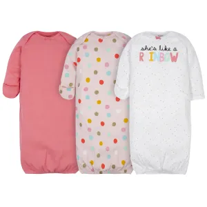 3-Pack Baby Girls Rainbow Organic Gowns