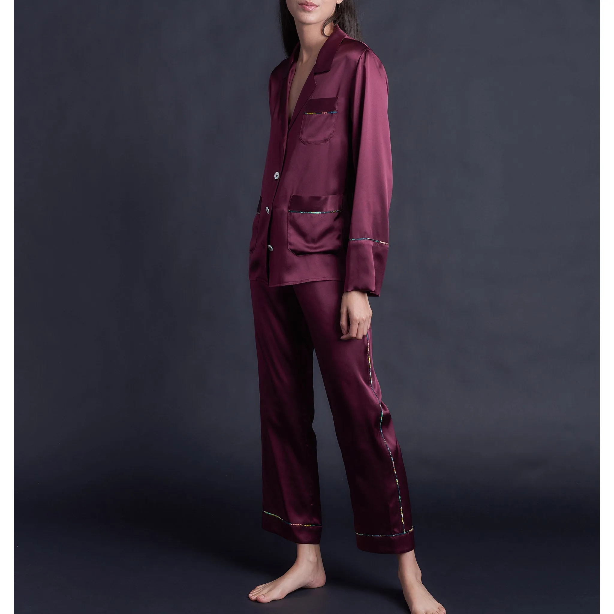 Annabel Pajama Top in Garnet Silk Charmeuse