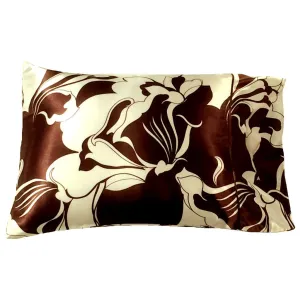 Brown and White Iris Flowers. Silky Smooth Charmeuse Satin Pillowcase.