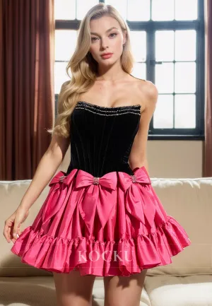 Couture & Ornate Scoop Sleeveless A-Line Satin Party Homecoming Dress With Bowknot