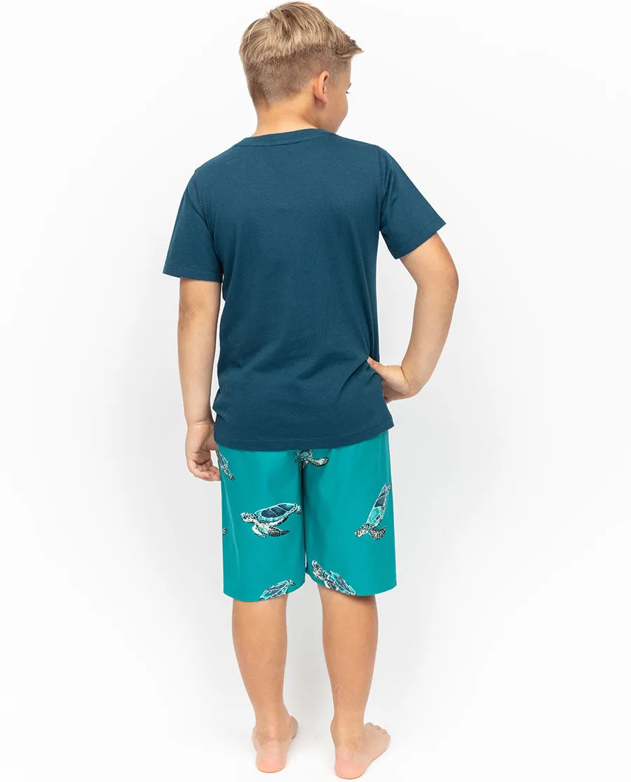 Cove Boys Jersey T-shirt and Turtle Print Shorty Set