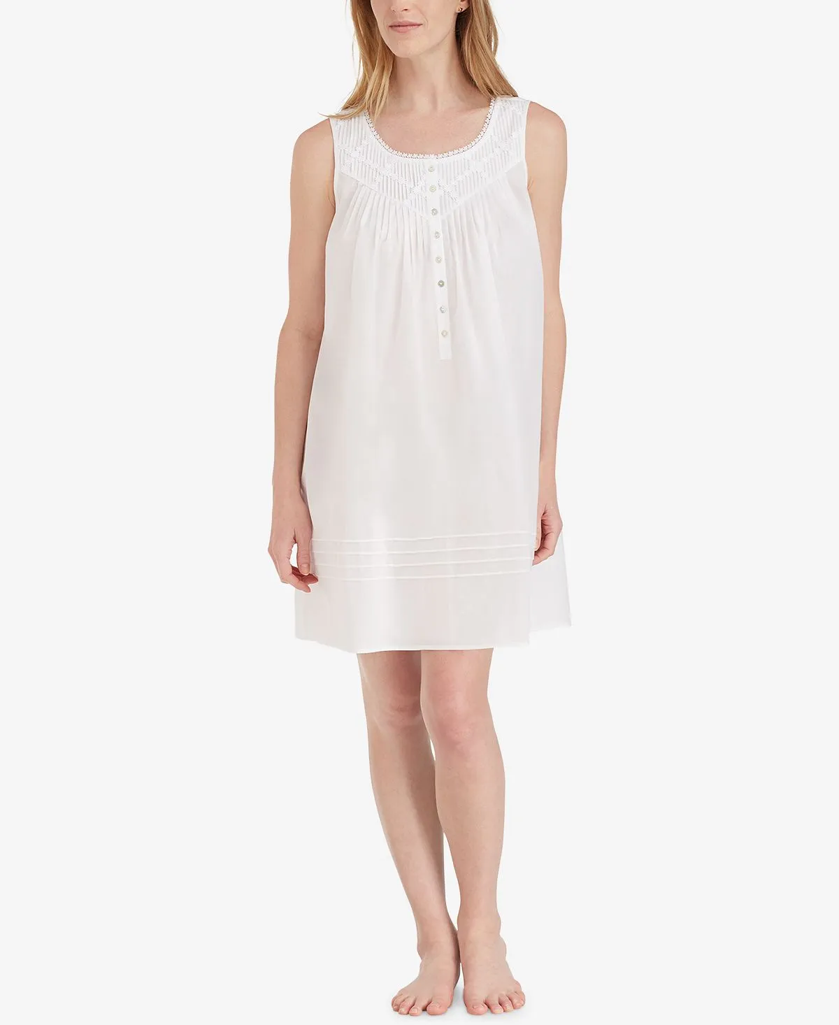 Eileen West Cotton Short Nightgown with Lace Trim, White