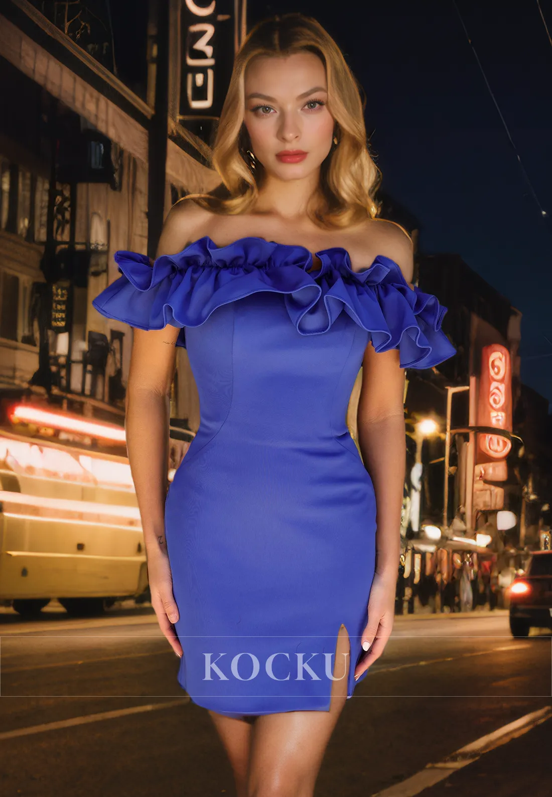 Elegant & Simple Off-Shoulder Sheath Satin Party Homecoming Dress