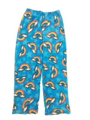 Fuzzy Pajama Pants - Blue Rainbow Clouds