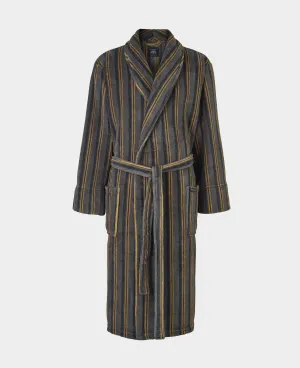 Grey Mustard Stripe Fleece Dressing Gown