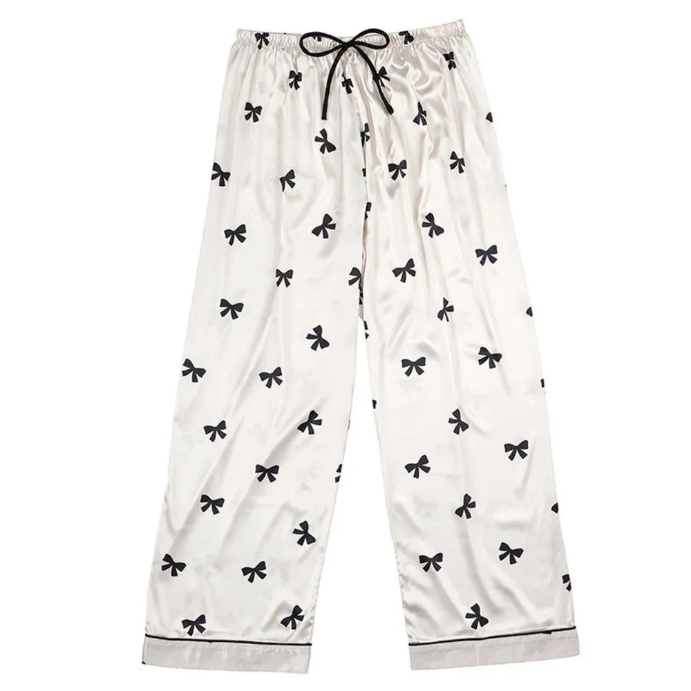 Ivory with Black Bows Satin Pajamas