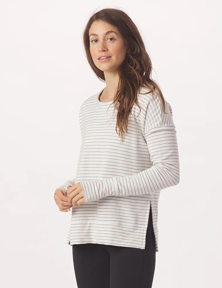 Lounge Long Sleeve: White/Charcoal Heather Stripe