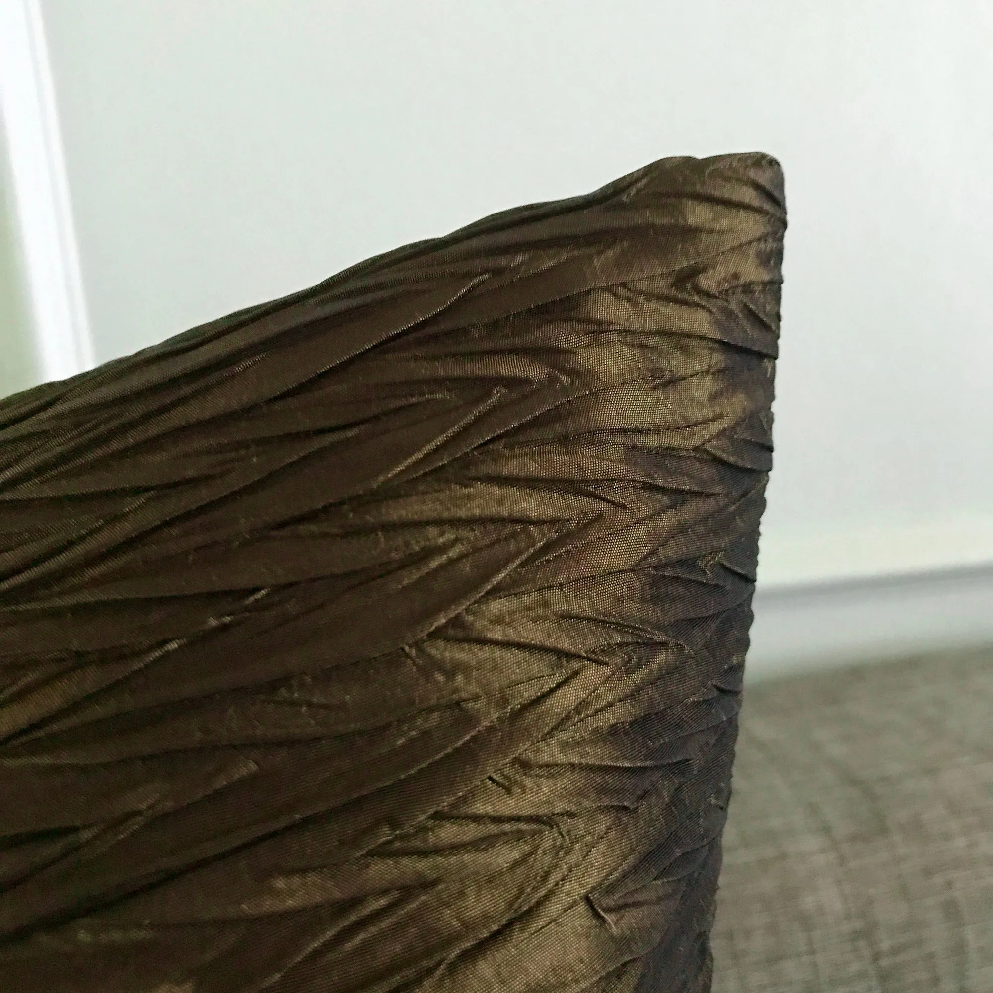 Metallic Forest Green Pleated Silk Throw Pillow Cover 24x24