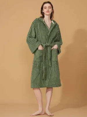 Organic Cotton Striped Bathrobe Green