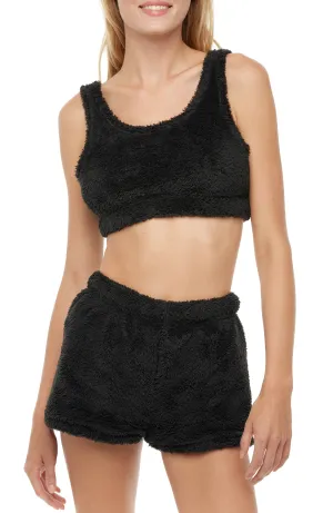 Plush Crop Top and Shorts Women's Fleece Pajamas Set