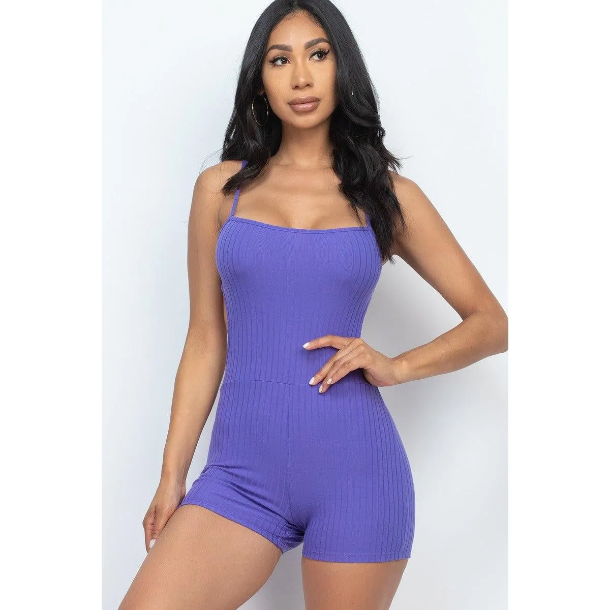 Ribbed Sleeveless Back Cutout Bodycon Active Romper