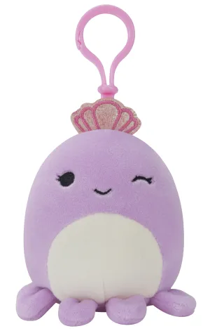 Squishmallows 3.5 Inch Plush S15 Clip On  Violet Purple Winking Octopus With Crown