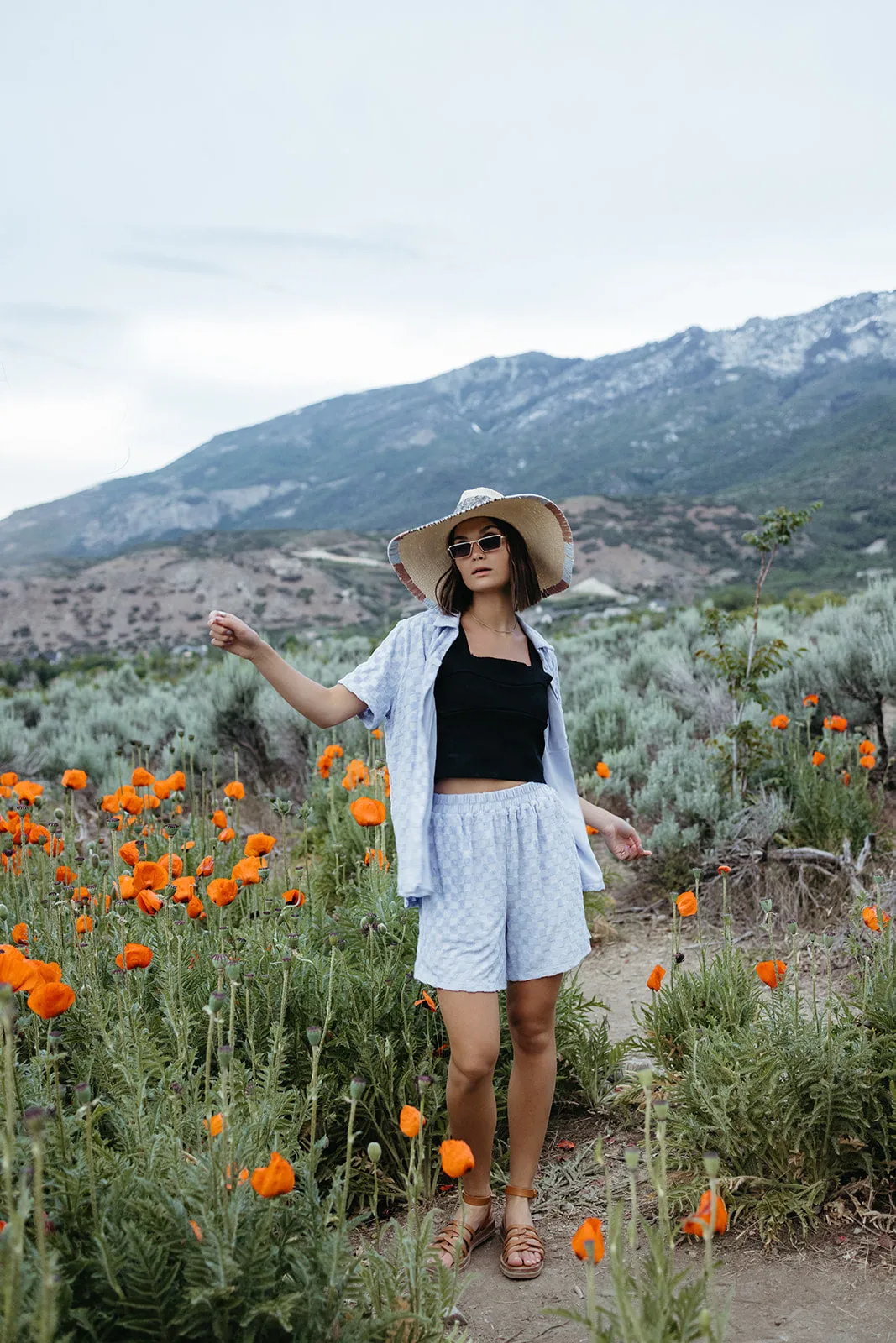 The Chipley Textured Knit Shorts in Blue Check