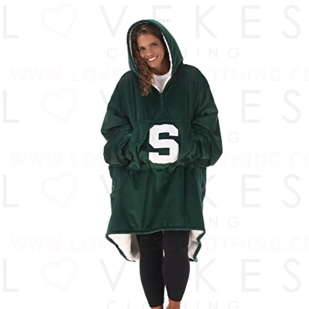 THE COMFY Original Quarter-Zip | Michigan State University Logo & Insignia | Oversized Microfiber & Sherpa Wearable Blanket with Zipper, Seen On Shark Tank, One Size Fits All