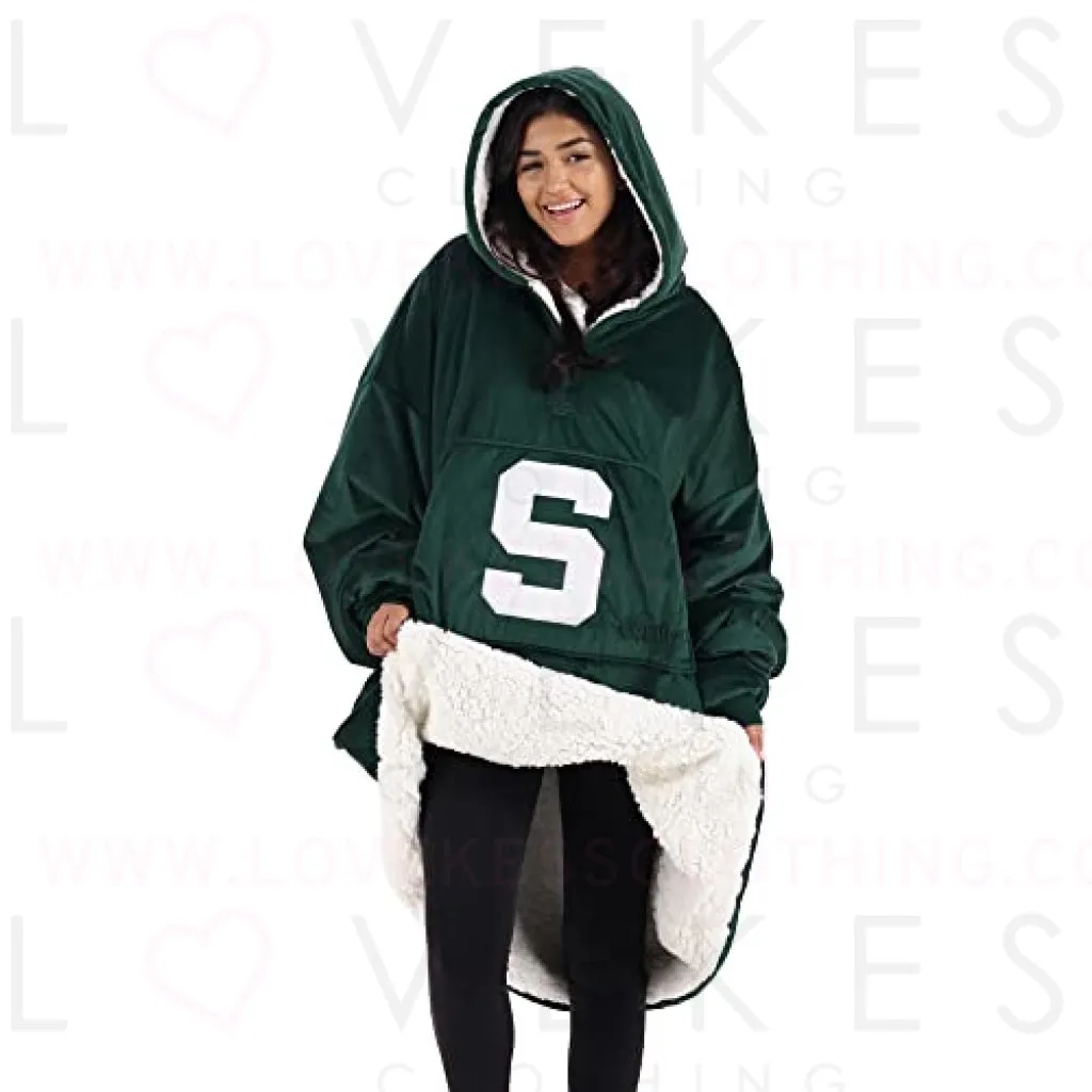 THE COMFY Original Quarter-Zip | Michigan State University Logo & Insignia | Oversized Microfiber & Sherpa Wearable Blanket with Zipper, Seen On Shark Tank, One Size Fits All