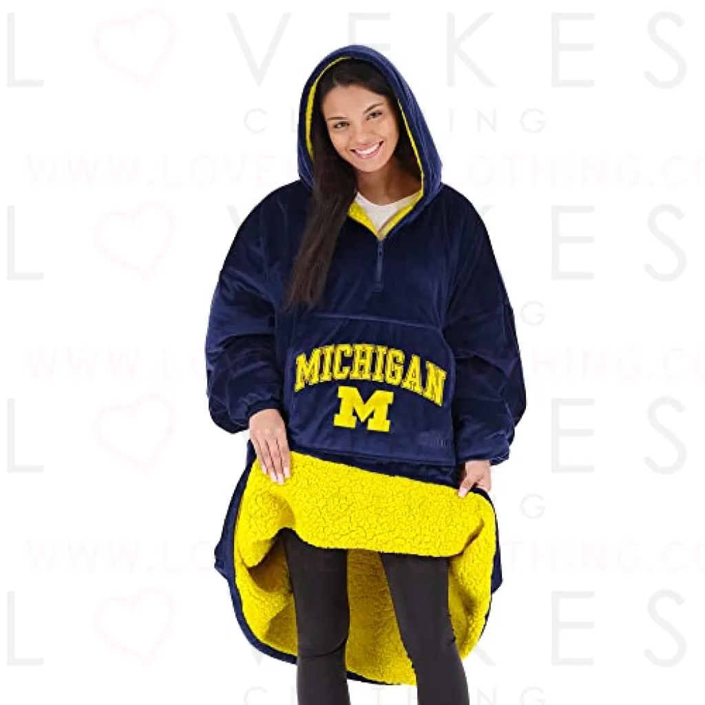 THE COMFY Original Quarter-Zip | University of Michigan Logo & Insignia | Oversized Microfiber & Sherpa Wearable Blanket with Zipper, Seen On Shark Tank, One Size Fits All