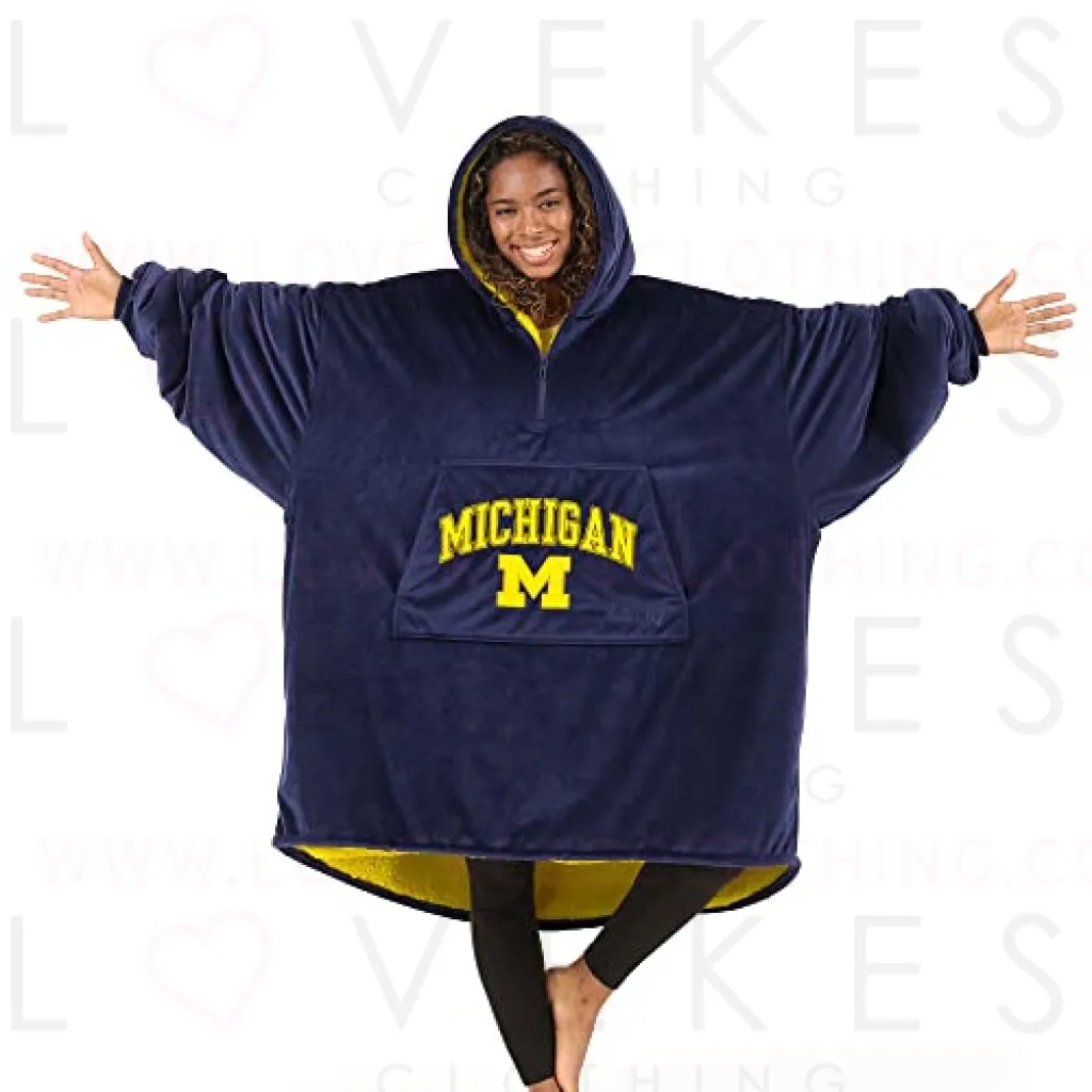 THE COMFY Original Quarter-Zip | University of Michigan Logo & Insignia | Oversized Microfiber & Sherpa Wearable Blanket with Zipper, Seen On Shark Tank, One Size Fits All