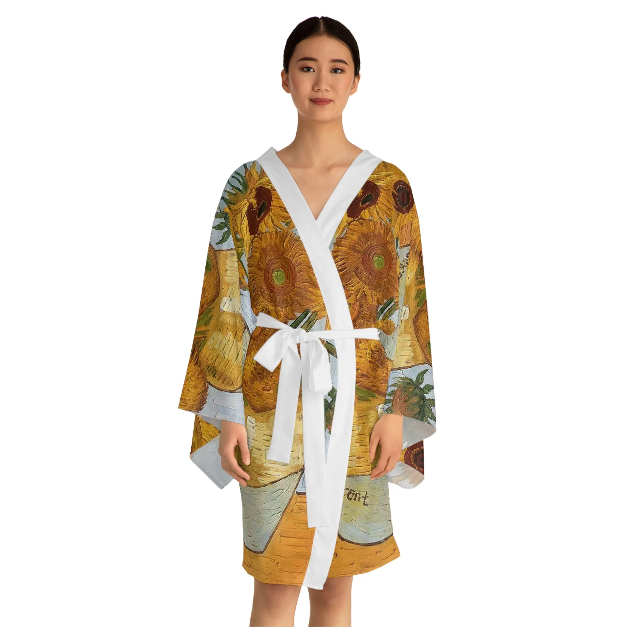 Van Gogh Sunflowers Long Sleeve Kimono Robe