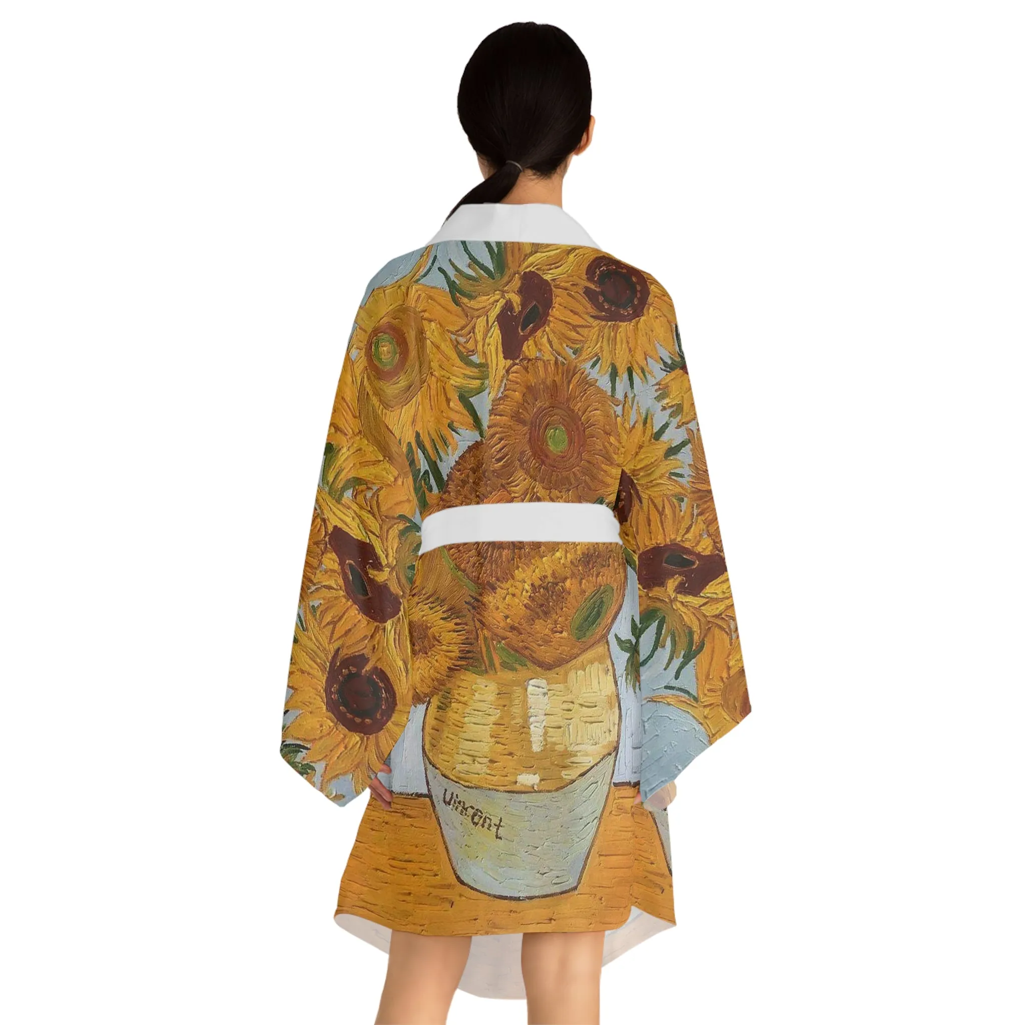 Van Gogh Sunflowers Long Sleeve Kimono Robe