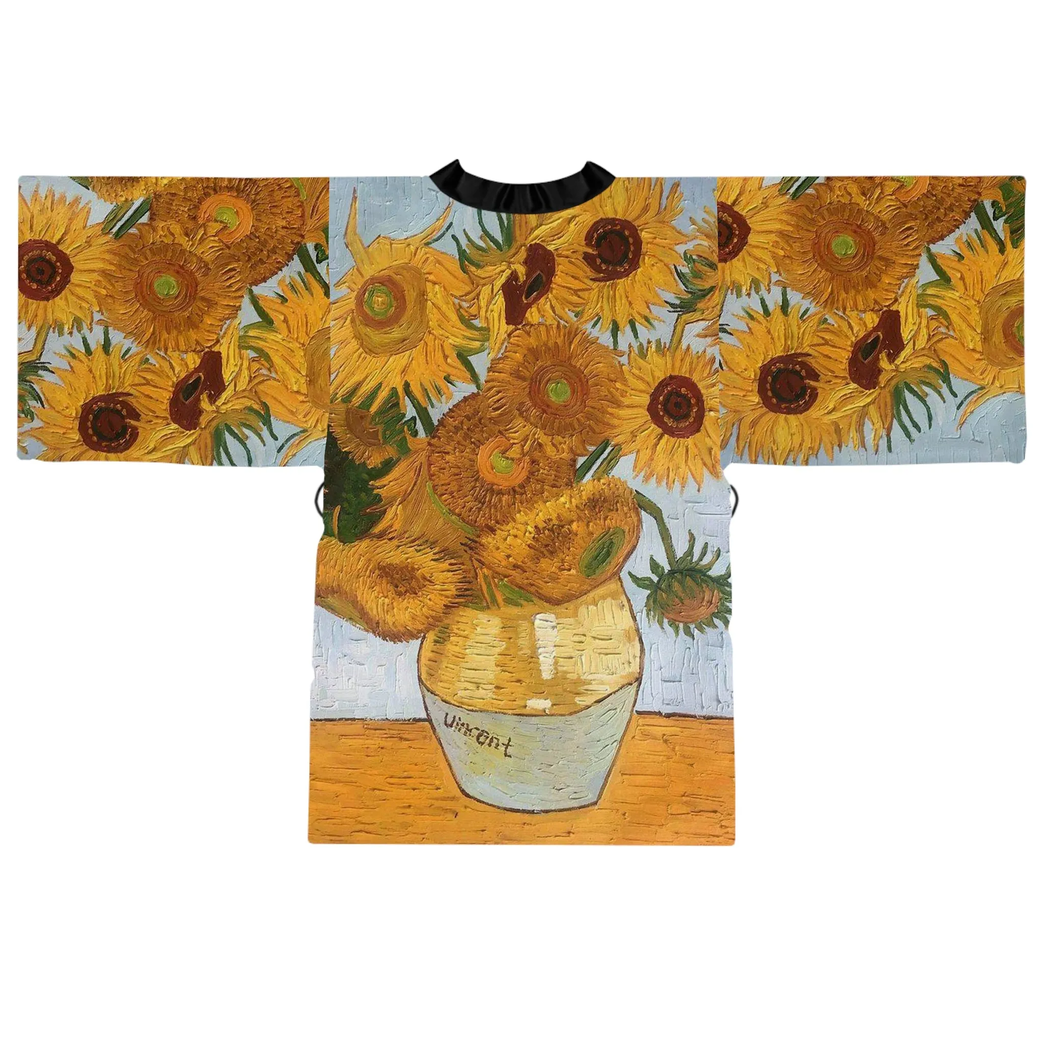 Van Gogh Sunflowers Long Sleeve Kimono Robe