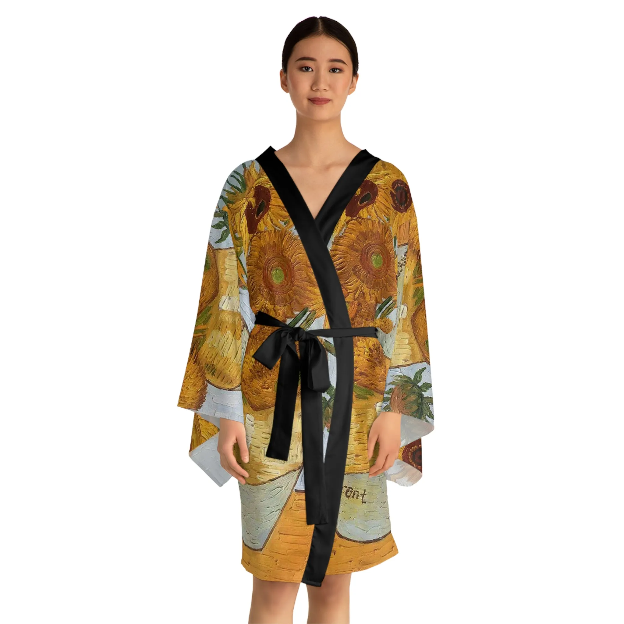 Van Gogh Sunflowers Long Sleeve Kimono Robe