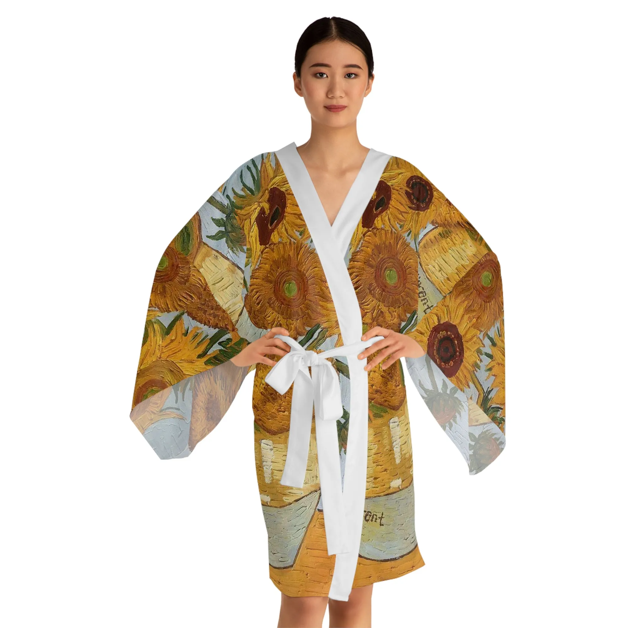 Van Gogh Sunflowers Long Sleeve Kimono Robe