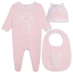 Veiled Pink Velour Footie   Hat   Bib Set