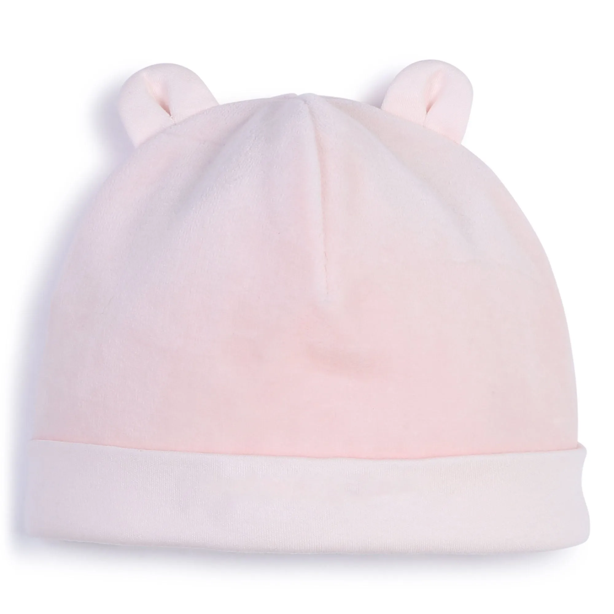 Veiled Pink Velour Footie   Hat   Bib Set