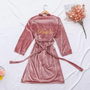 Women Sexy Bride Wedding Robe Sleepwear Velvet Intimate Lingerie Home Clothes Soft Embroidery Nightgown Nightwear Kimono Gown