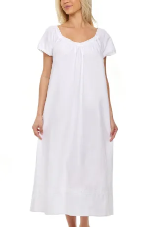 Women's Cotton Victorian Nightgown, Camila Ruffled Short Sleeve Lace Trimmed Long Night Dress