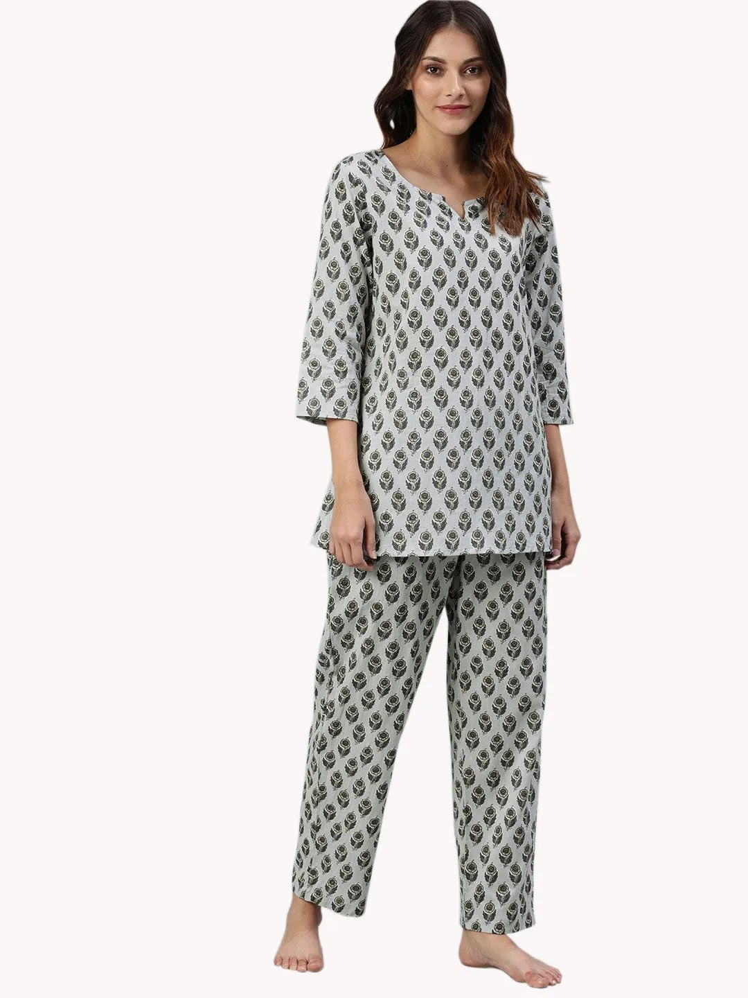 Women'S Grey Color Cotton Loungewear/Nightwear