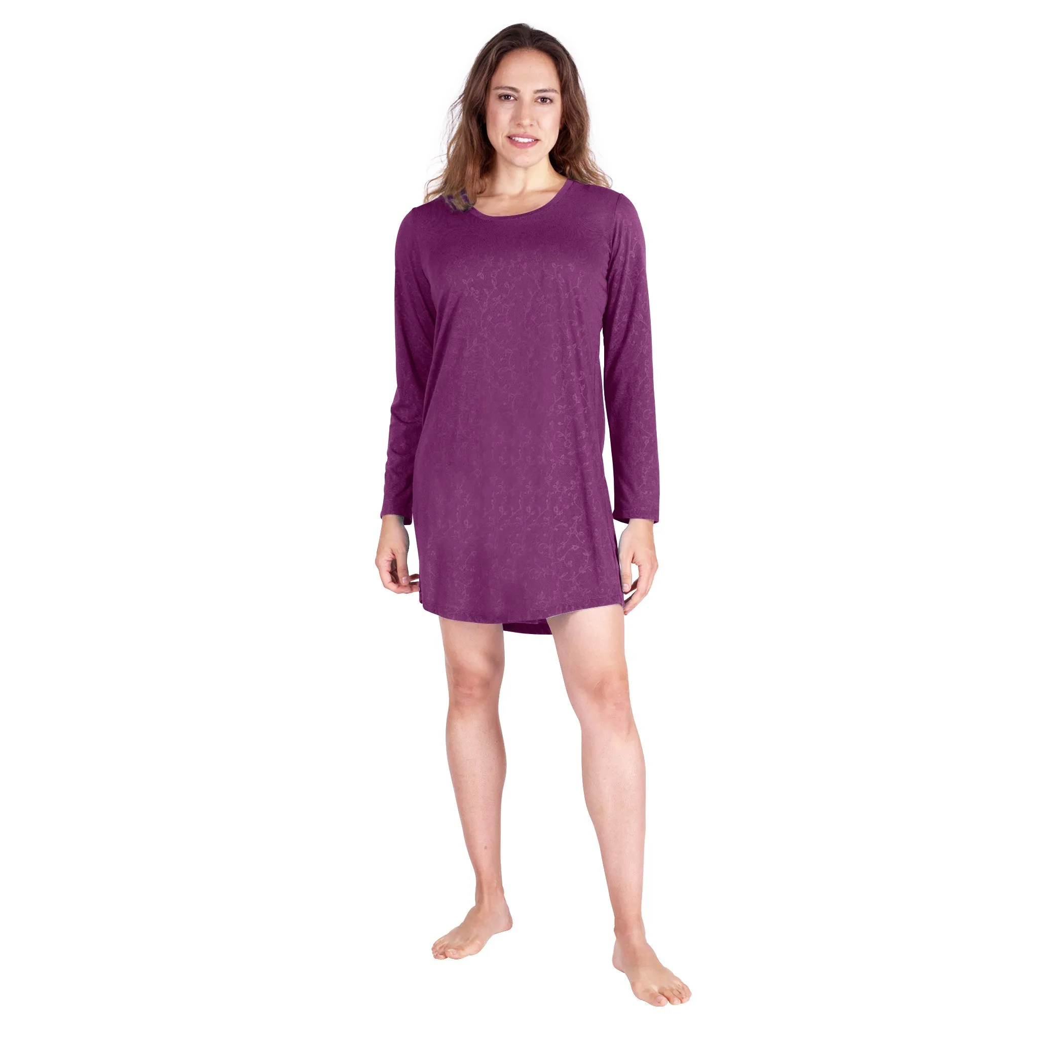 Long-Sleeve Scoop Neck Nightshirt for Women with Moisture-Wicking Fabric