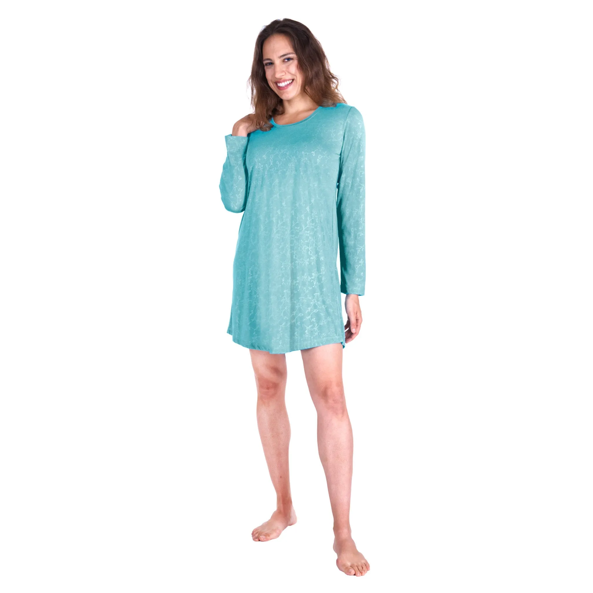 Long-Sleeve Scoop Neck Nightshirt for Women with Moisture-Wicking Fabric